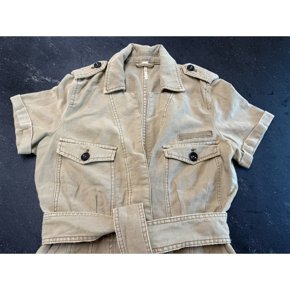 Free People Off‎ The Beaten Path Utility Romper Khaki Distressed Small
